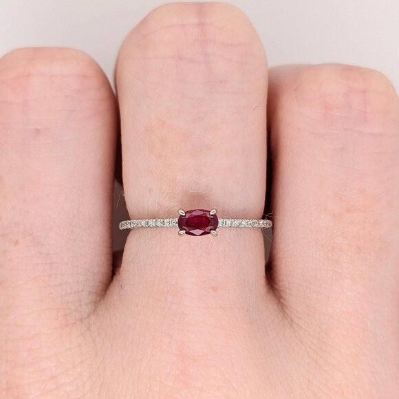 Ruby Ring in Solid 14K Gold with Natural Diamond Accented Shank - Picture 2 of 10